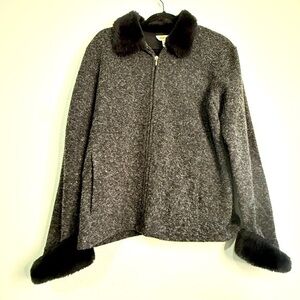 Talbot’s Elegant Deep Gray Women's Jacket with Black Faux Fur Trim. Sz L.